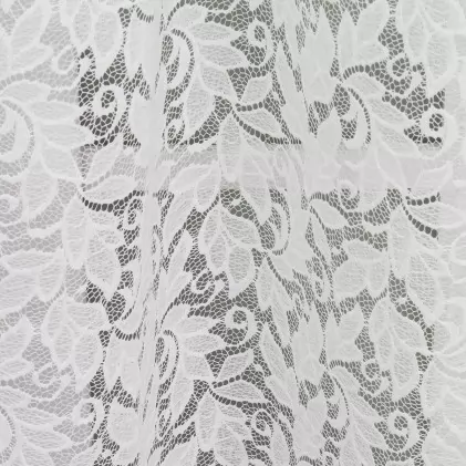 Ivett - Klöpli csipkeszerű, sűrű levélmintás, fehér színű jacquard függöny egyedi méretre varrva